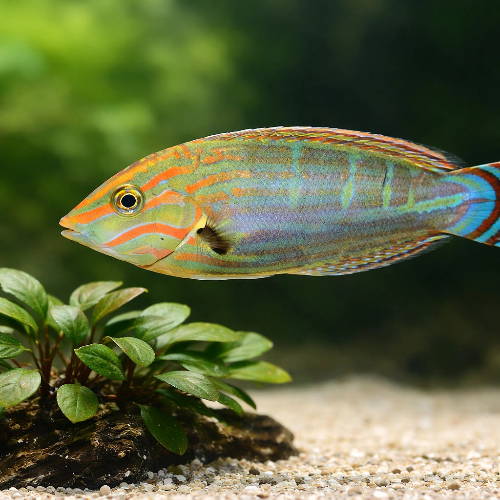 Halichoeres Melanurus - Vibrant Wrasse for UK Aquariums — tropical fish for sale UK — AI scale plant view