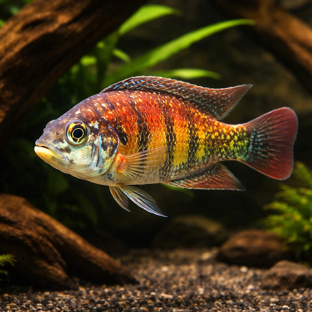 Haplochromis cribensis 3 - — tropical fish for sale UK — AI hero driftwood view