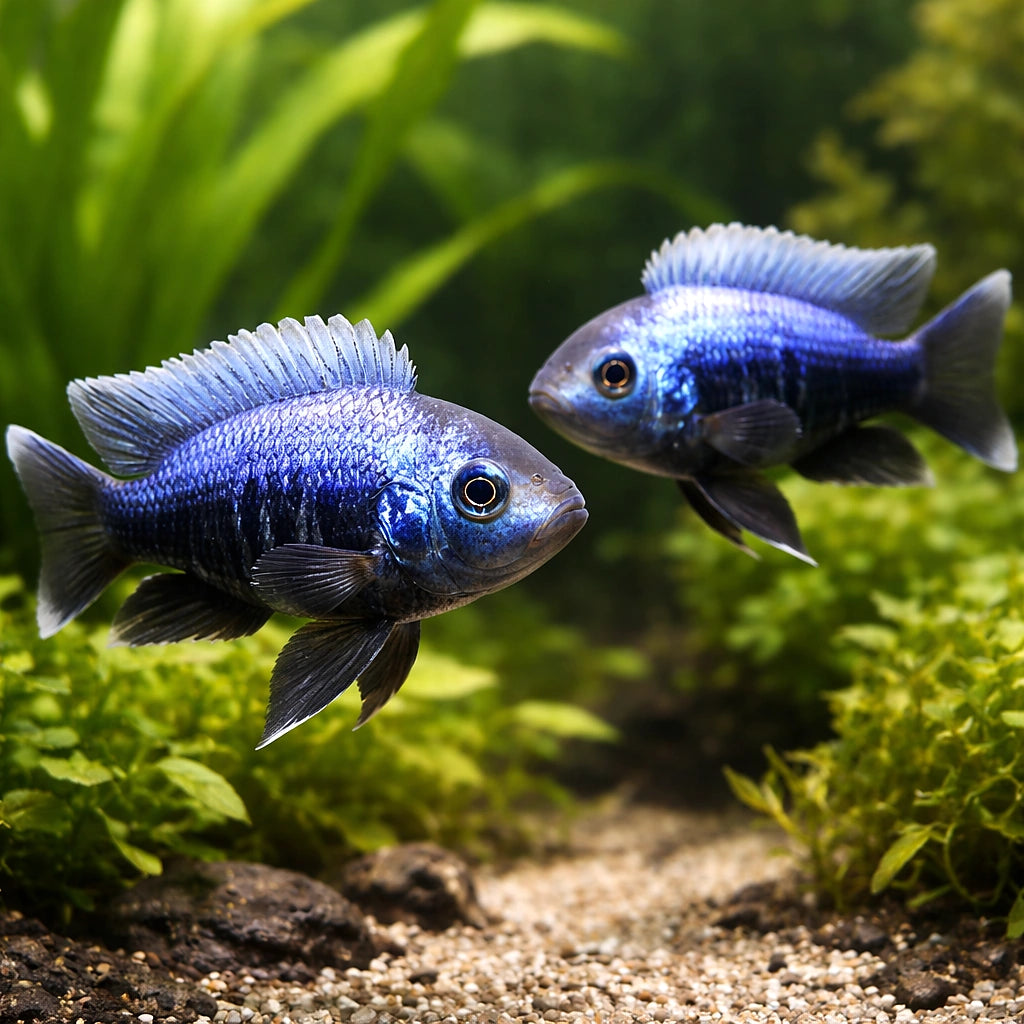 Haplochromis mola 4 - — tropical fish for sale UK — AI pair planted view