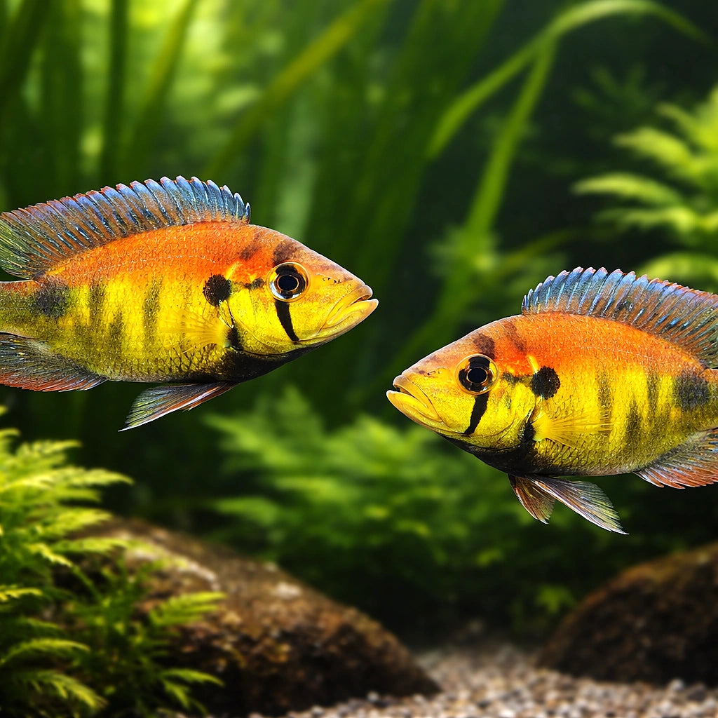 Haplochromis sp. yellow belly 3 - — tropical fish for sale UK — AI pair planted view