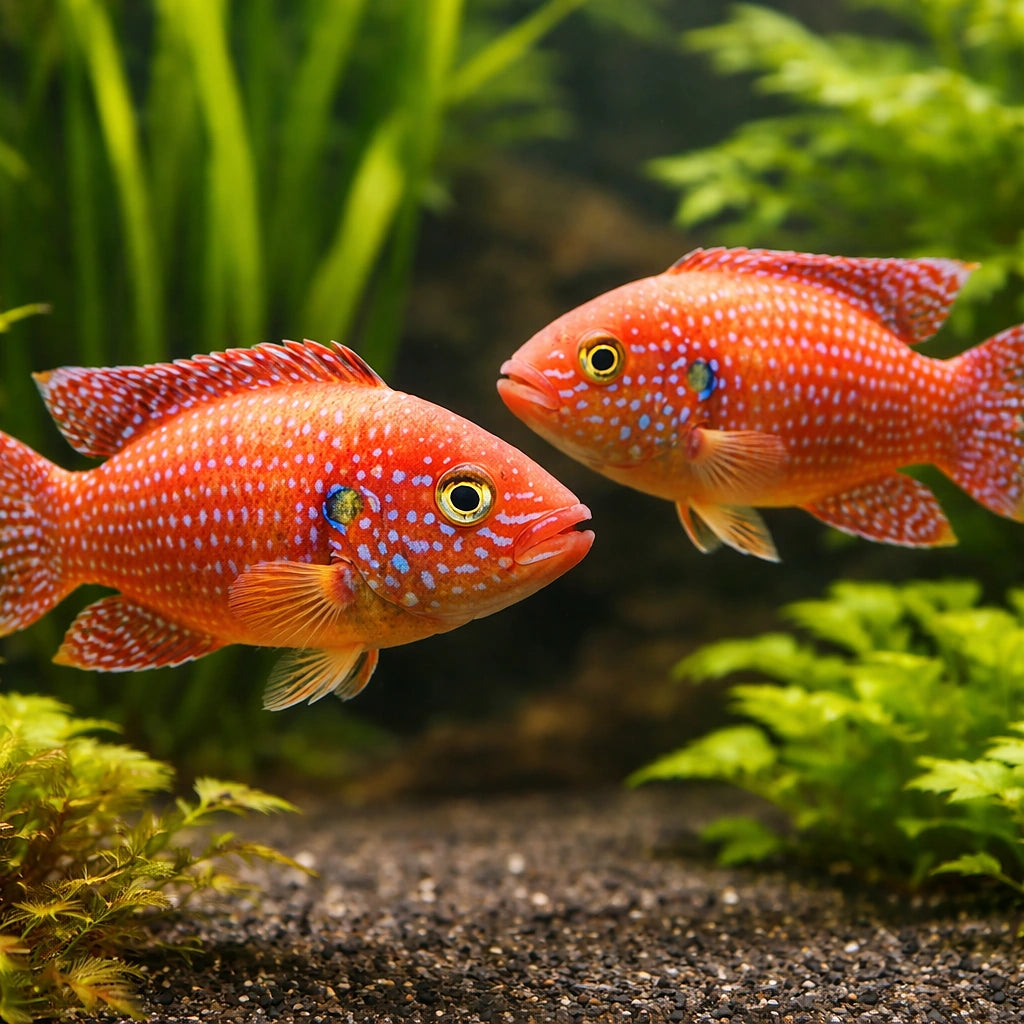 Hemichromis guttatus 3,5 - — tropical fish for sale UK — AI pair planted view