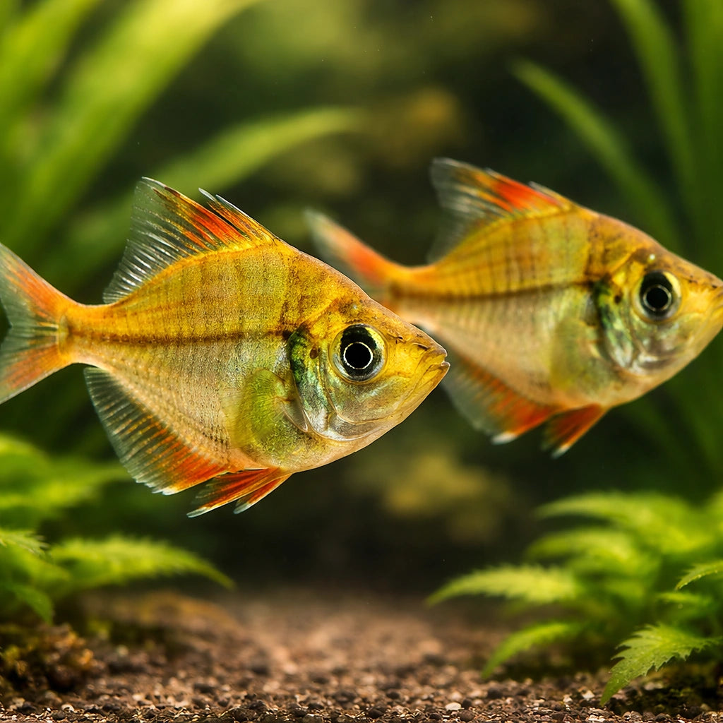 Highfin glassy perchlet — tropical fish for sale UK — AI pair planted view