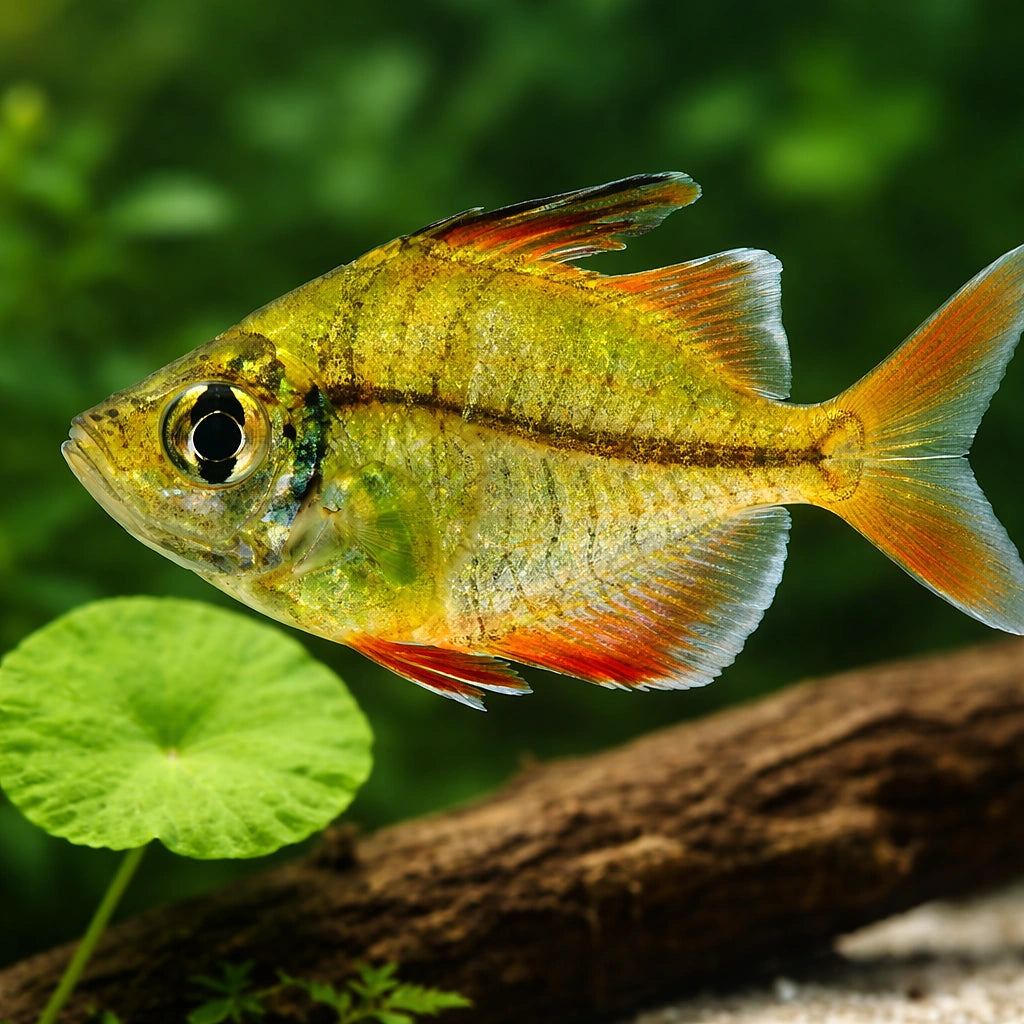 Highfin glassy perchlet — tropical fish for sale UK — AI scale plant view