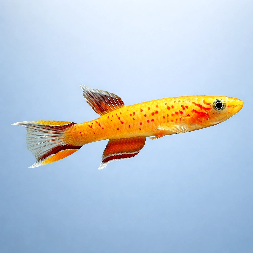 Aphyosemion Australe «Gold» - Gold Lyretail Killi - Male &amp; Female - Killifish, Stunning Golden Killifish, Ideal Companions for Peaceful Aquariums, Easy Care and Thriving Species — for sale UK — AI side clean view