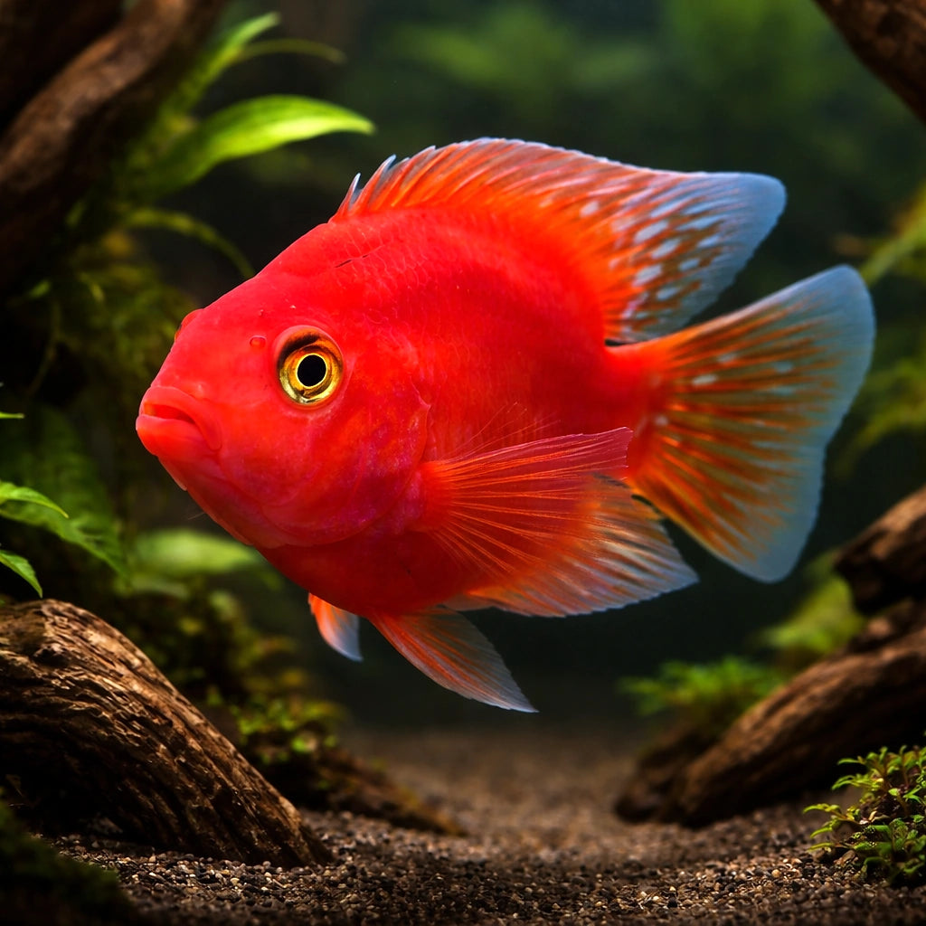 Hybrid blood parrot 4 - — tropical fish for sale UK — AI hero driftwood view