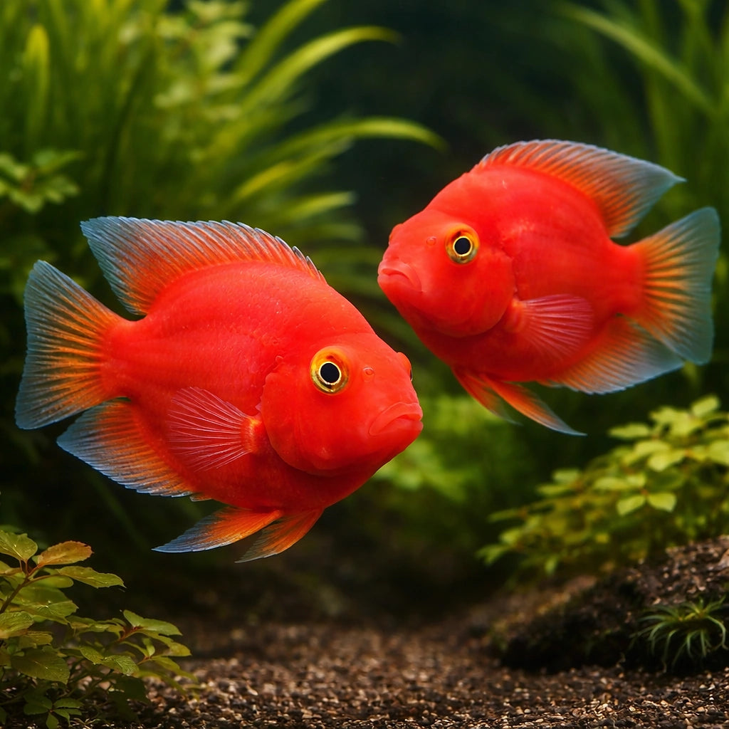 Hybrid blood parrot 4 - — tropical fish for sale UK — AI pair planted view