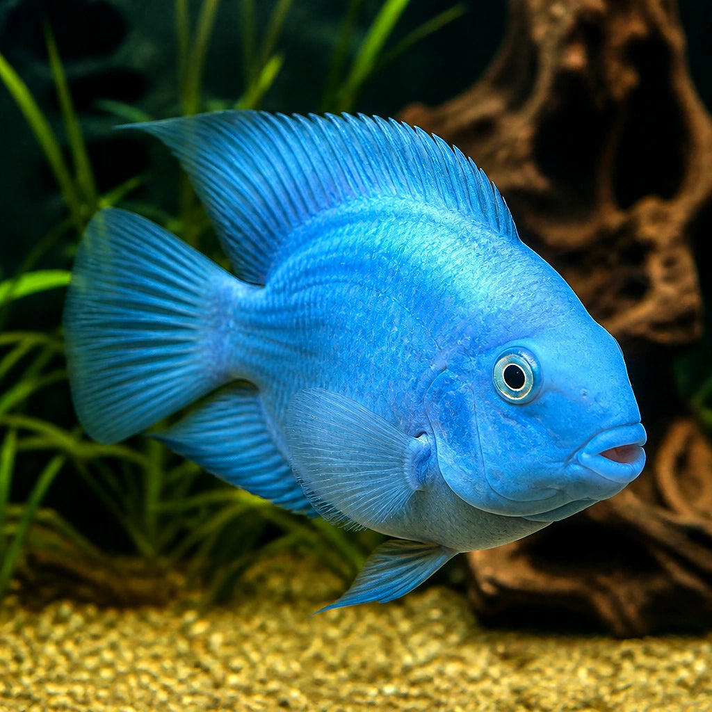 Hybrid blue parrot — tropical fish for sale UK — AI natural aquarium view