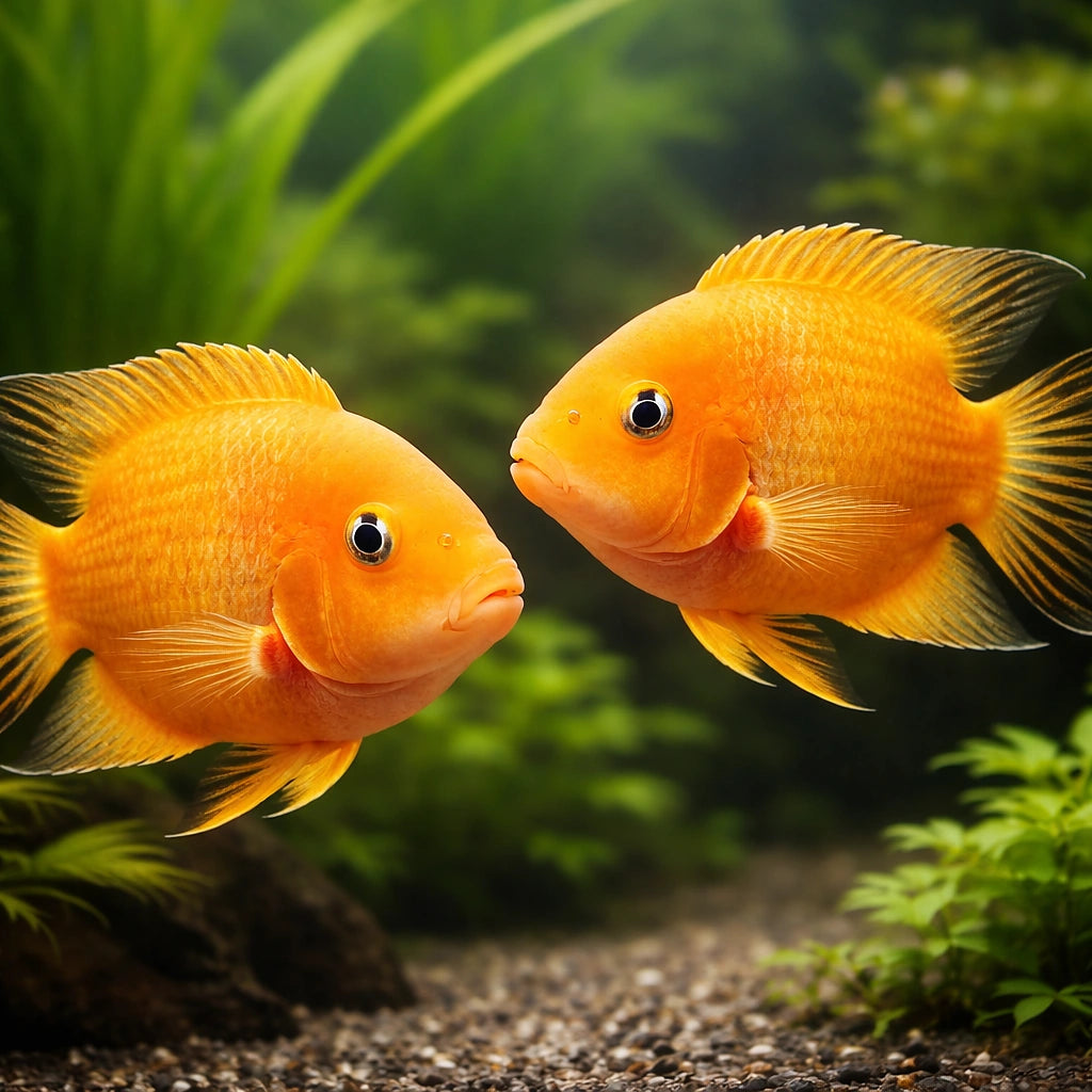 Hybrid orange parrot 6 - — tropical fish for sale UK — AI pair planted view