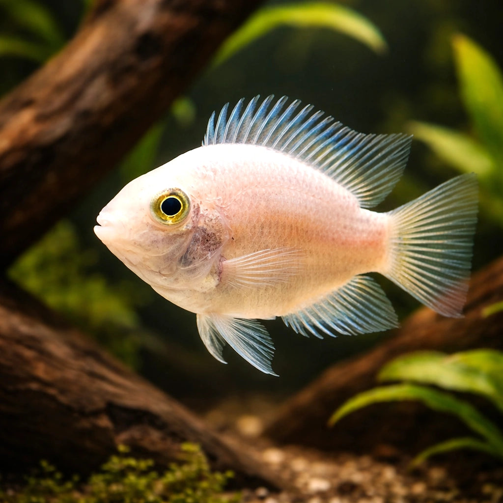 Hybrid platinum parrot 3 - — tropical fish for sale UK — AI hero driftwood view