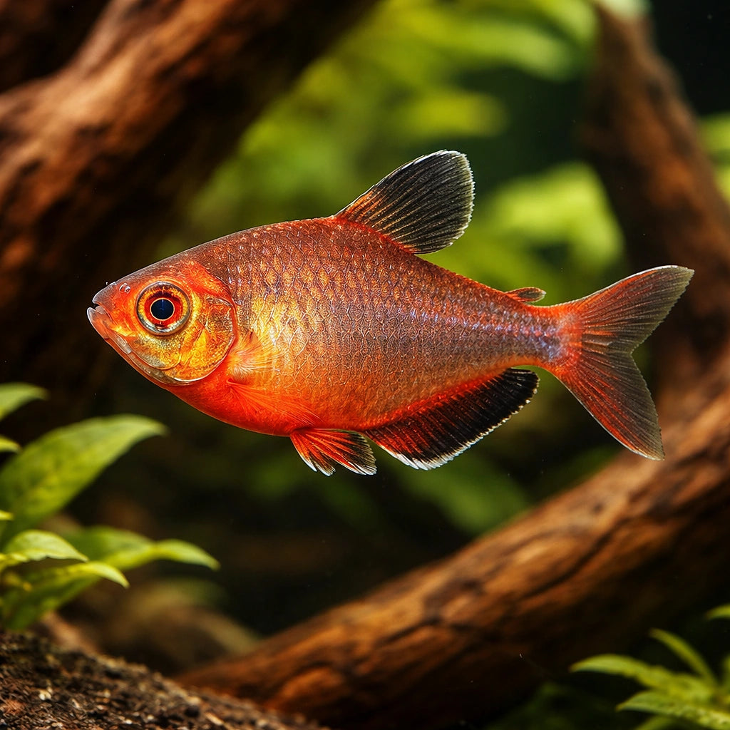 Hyphessobrycon eques — South American Tetra for sale UK — AI hero driftwood view