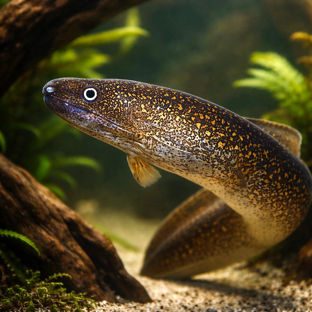 Indian mud moray — tropical fish for sale UK — AI hero driftwood view