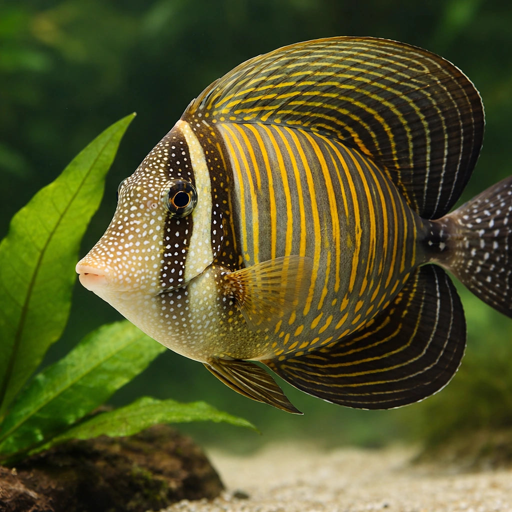 Indian Sail-fin Surgeonfish M — tropical fish for sale UK — AI scale plant view