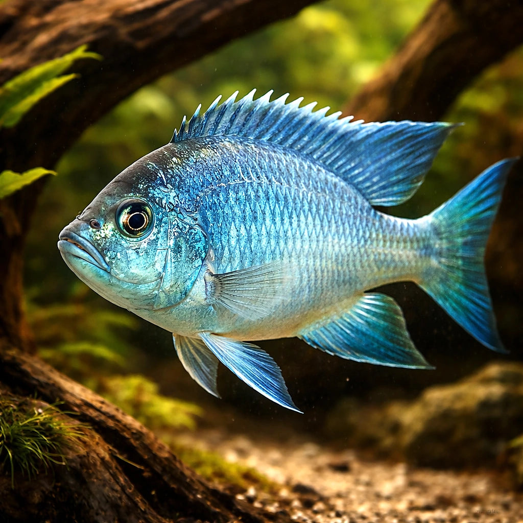 Ivory-Topped Hap — tropical fish for sale UK — AI hero driftwood view