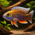 Jacobfreibergi Peacock Cichlid Blue — tropical fish for sale UK — AI hero driftwood view