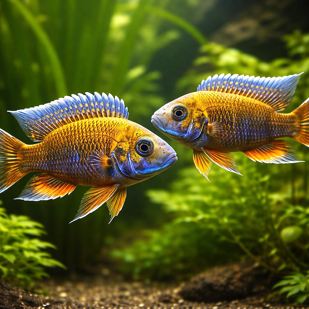 Jacobfreibergi Peacock Cichlid Blue — tropical fish for sale UK — AI pair planted view