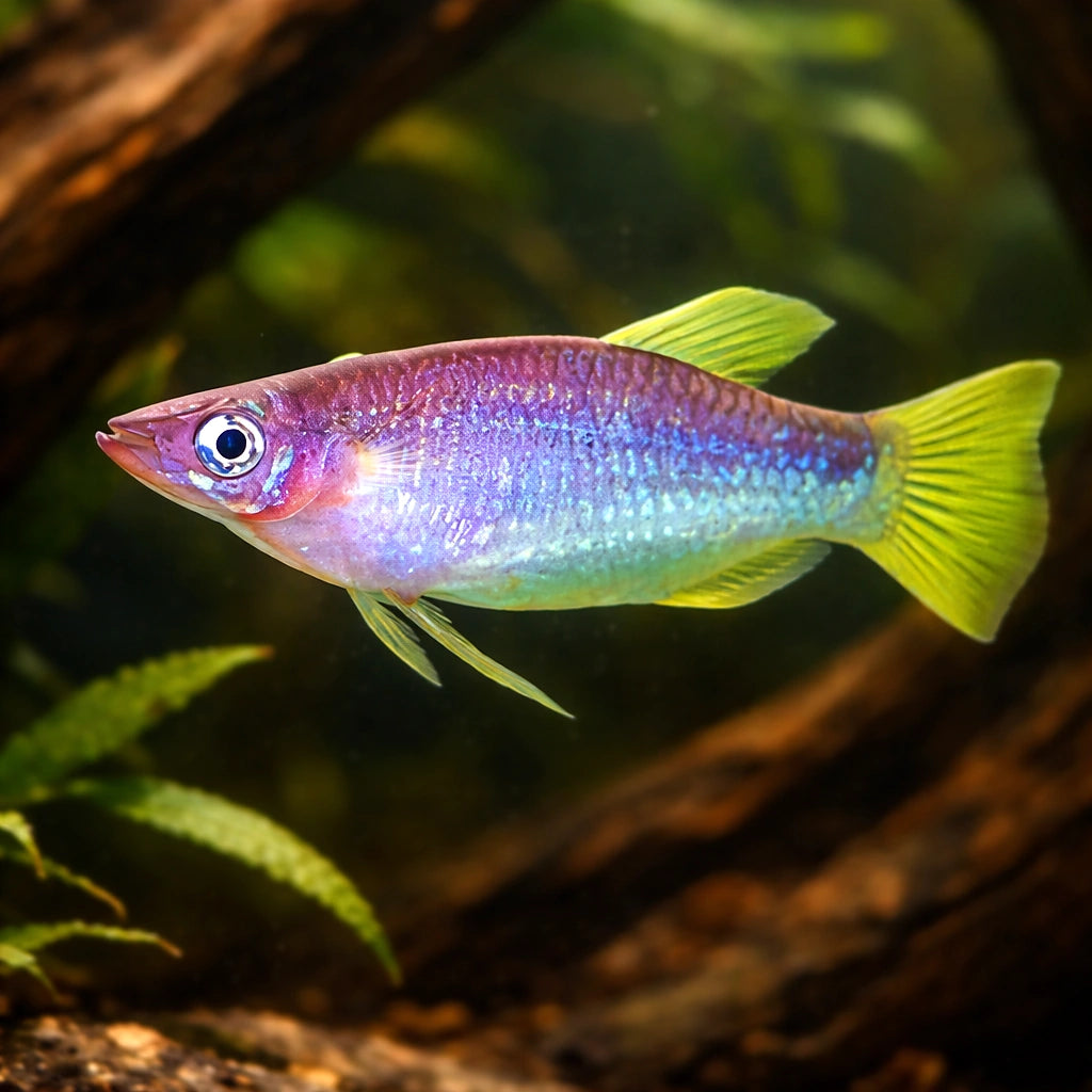 Knife Livebearer — tropical fish for sale UK — AI hero driftwood view