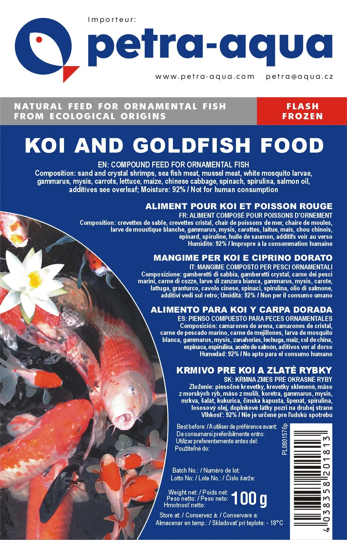 Petra Koi and Goldfish Special frozen blister fish food 6 x 100g pack