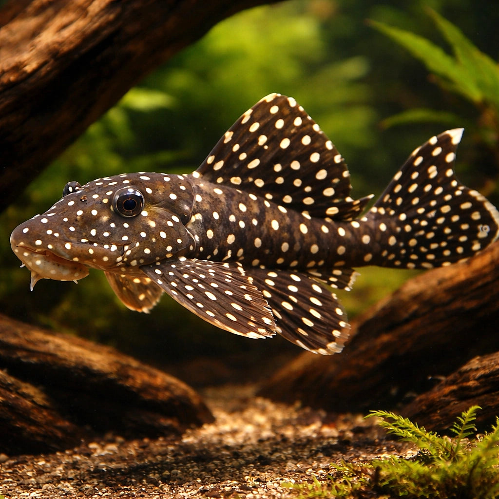 L007 Leporicantus galaxias 6 - — tropical fish for sale UK — AI hero driftwood view