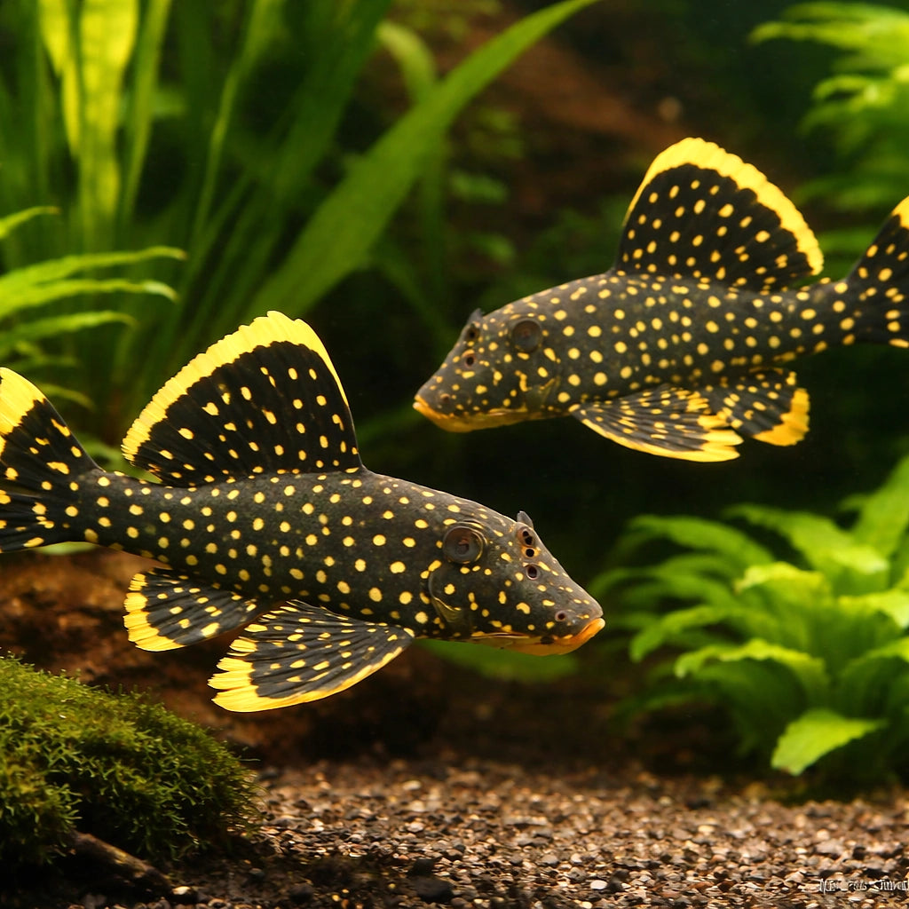 L018 Baryancistrus sp. Golden Nugget 4 - — tropical fish for sale UK — AI pair planted view