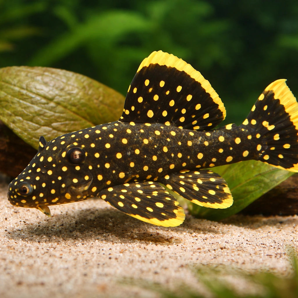 L018 Baryancistrus sp. Golden Nugget 4 - — tropical fish for sale UK — AI scale plant view