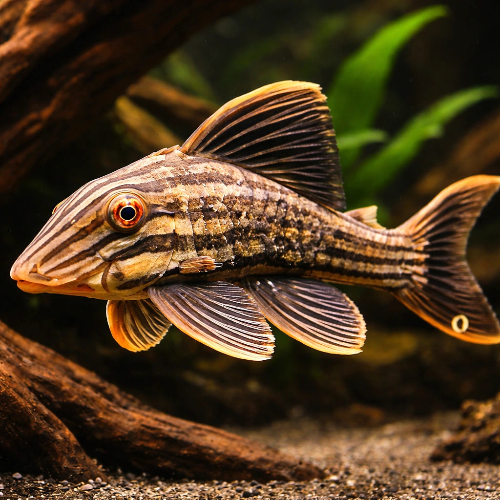 L027 Panaque nigrolineatus 5 - — tropical fish for sale UK — AI hero driftwood view