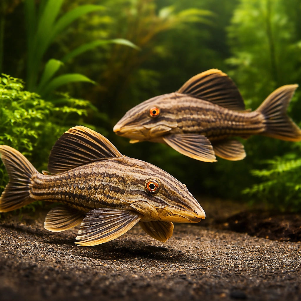 L027 Panaque nigrolineatus 5 - — tropical fish for sale UK — AI pair planted view