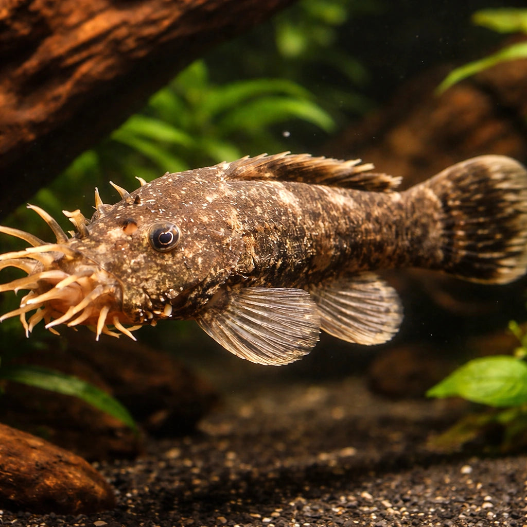 L034 Ancistrus ranunculus 8 - — tropical fish for sale UK — AI hero driftwood view