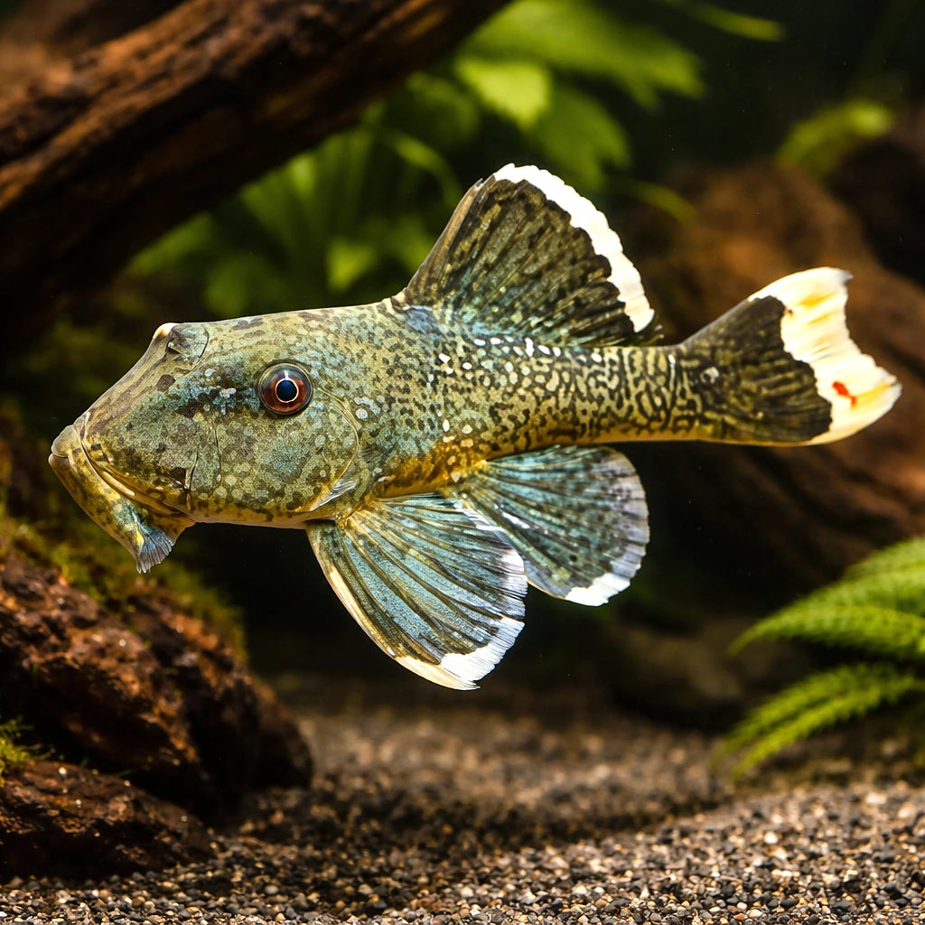 L047 Parancistrus sp. magnum — tropical fish for sale UK — AI hero driftwood view