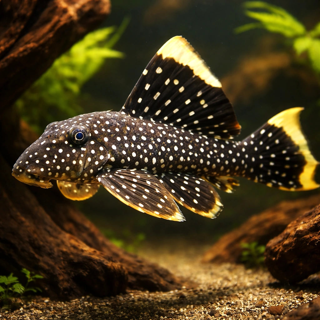 L081 Baryancistrus sp. 4 - — tropical fish for sale UK — AI hero driftwood view