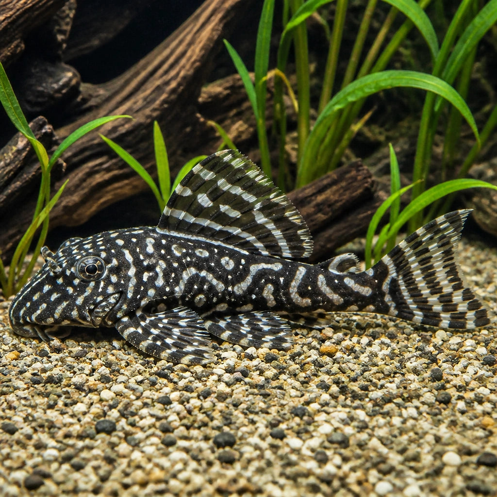 L236 Cracked Zebra Pleco - Hypancistrus Sp. - South American Catfish, Easy Care Catfish for Thriving Aquariums, Perfect for Beginners and Experienced Fish Keepers, Stunning Addition to Your Aquarium — for sale UK — AI natural aquarium view
