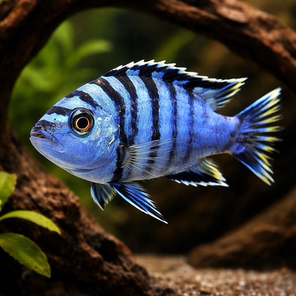 Labidochromis lundu blue 4 - — tropical fish for sale UK — AI hero driftwood view