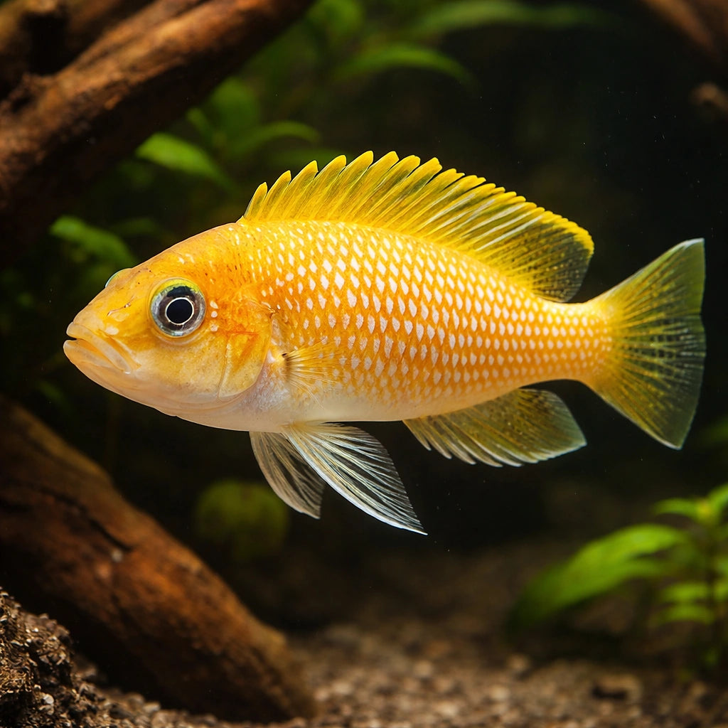 Lamprologus caudopunkt. orange 4 - — tropical fish for sale UK — AI hero driftwood view