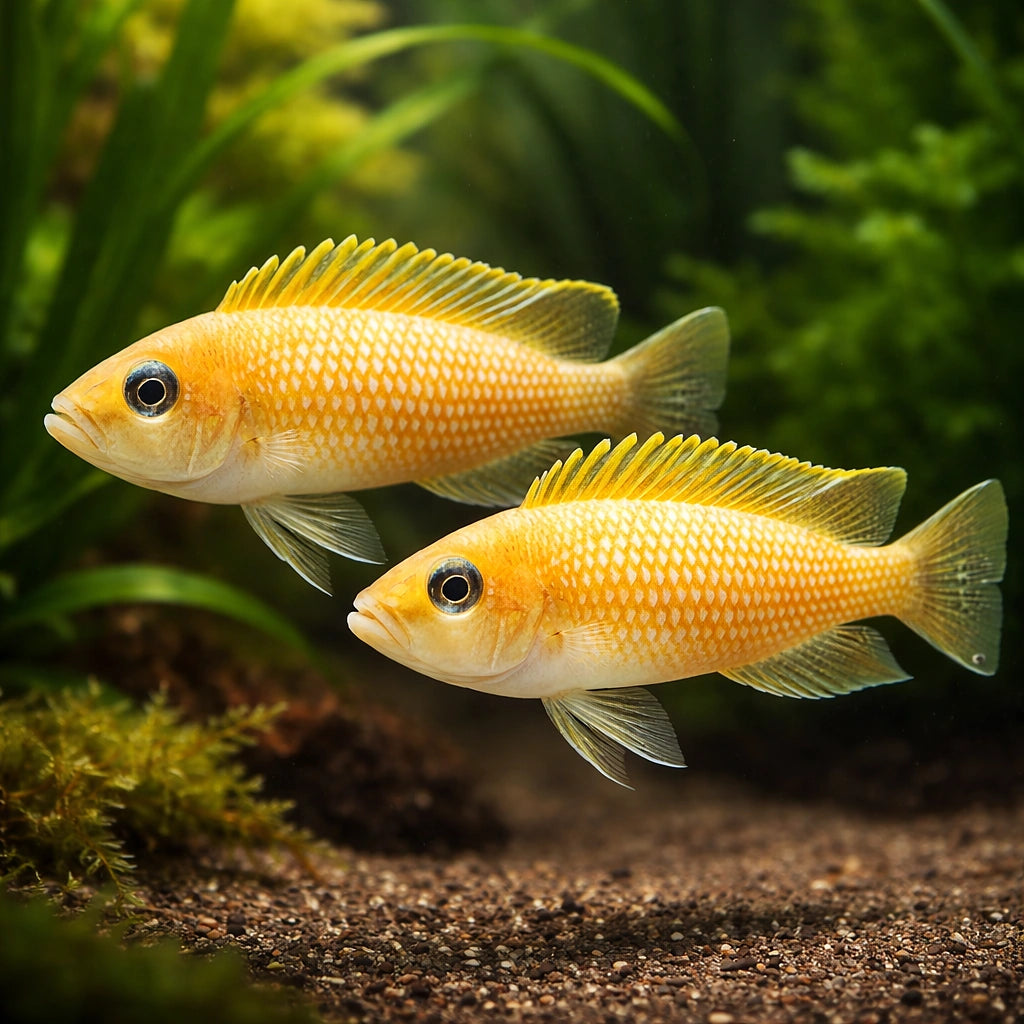 Lamprologus caudopunkt. orange 4 - — tropical fish for sale UK — AI pair planted view