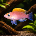 Lamprologus caudopunktatus r. f. 3 - — tropical fish for sale UK — AI hero driftwood view