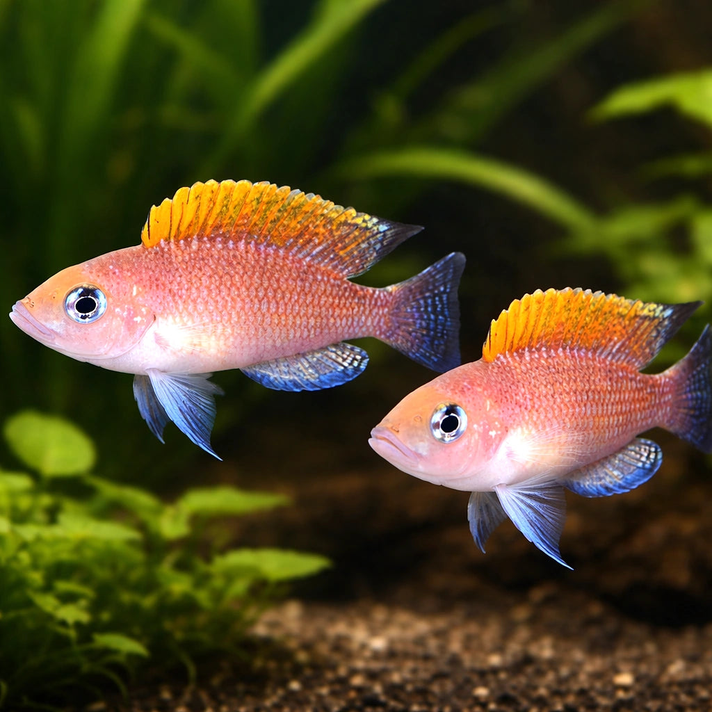 Lamprologus caudopunktatus r. f. 3 - — tropical fish for sale UK — AI pair planted view