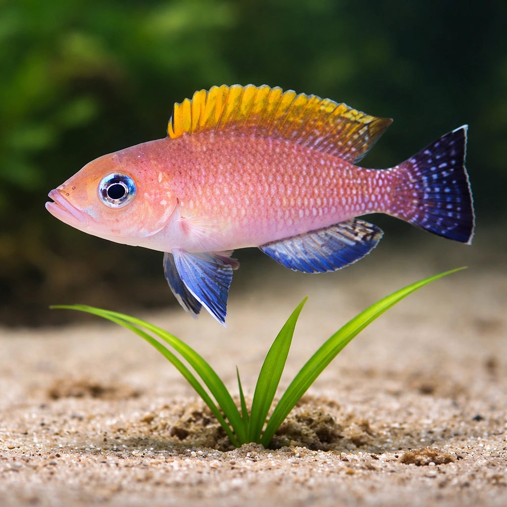Lamprologus caudopunktatus r. f. 3 - — tropical fish for sale UK — AI scale plant view