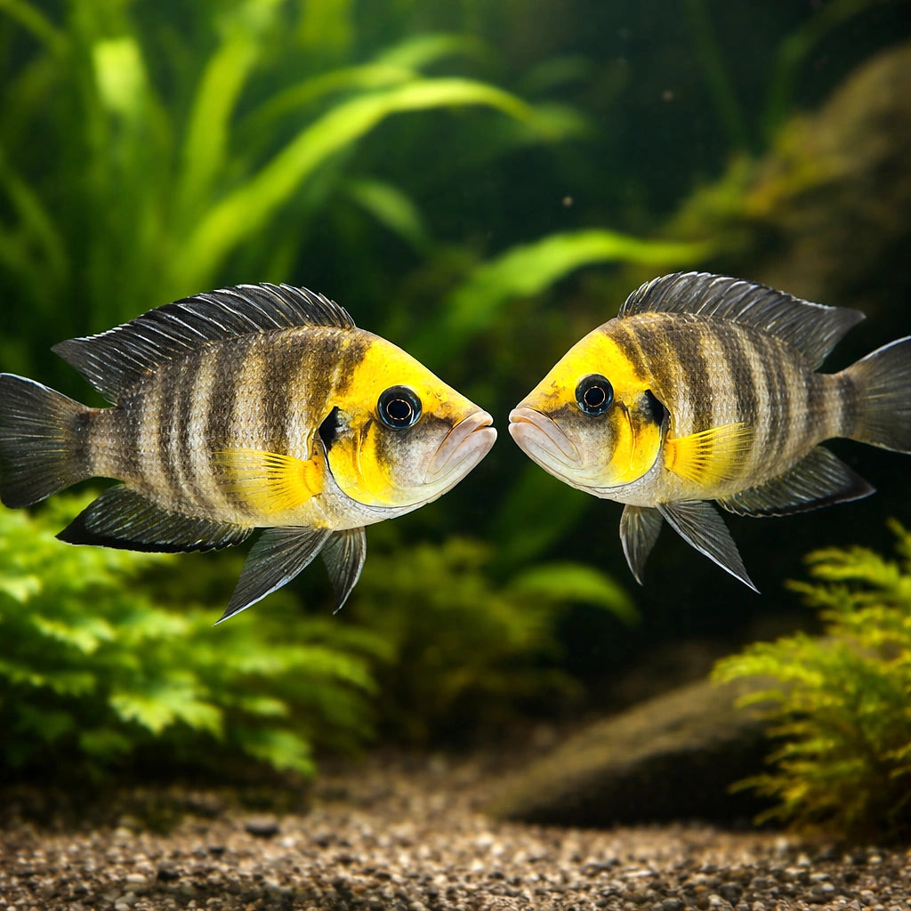 Lamprologus comp. goldhead 3 - — tropical fish for sale UK — AI pair planted view