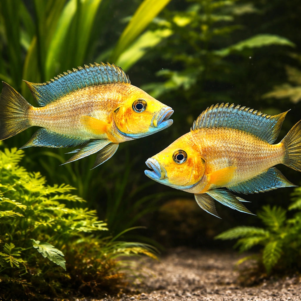 Lamprologus comp. mabilibili orange 3 - — tropical fish for sale UK — AI pair planted view