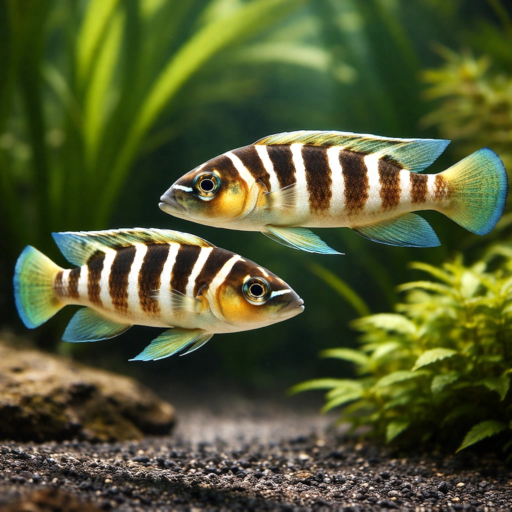 Lamprologus cylindricus S — tropical fish for sale UK — AI pair planted view