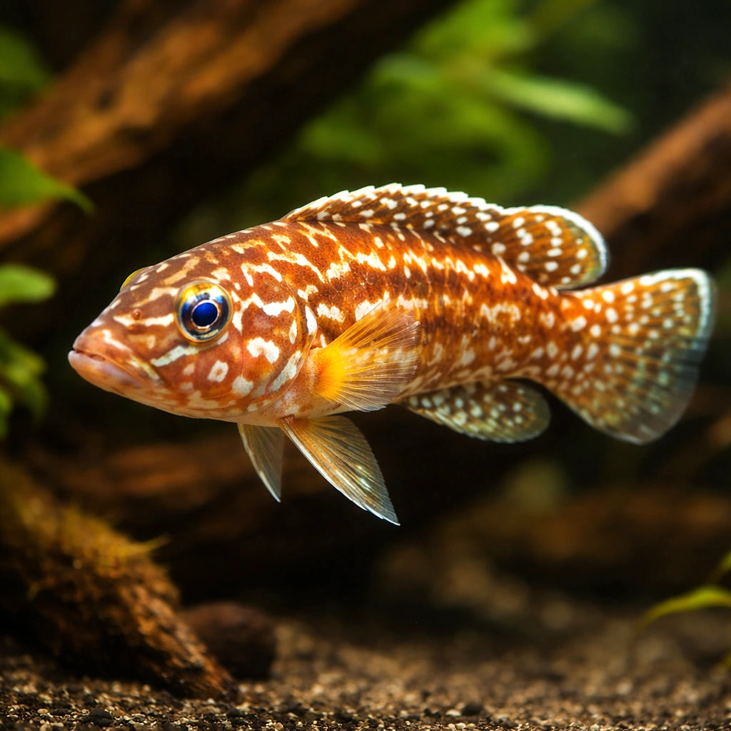 Lamprologus nkambae 4,5 - 5, — tropical fish for sale UK — AI hero driftwood view