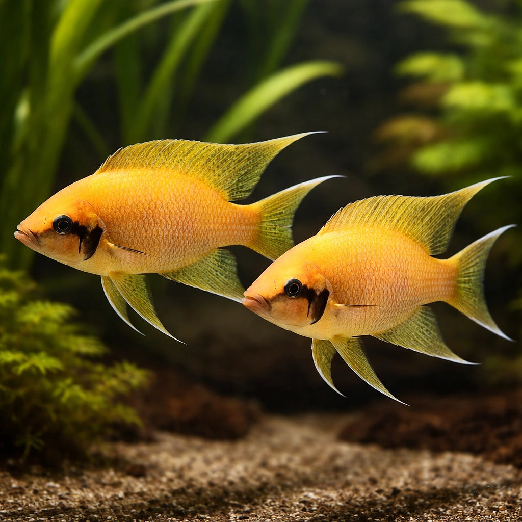 Lamprologus pulcher 4 - 5, — tropical fish for sale UK — AI pair planted view