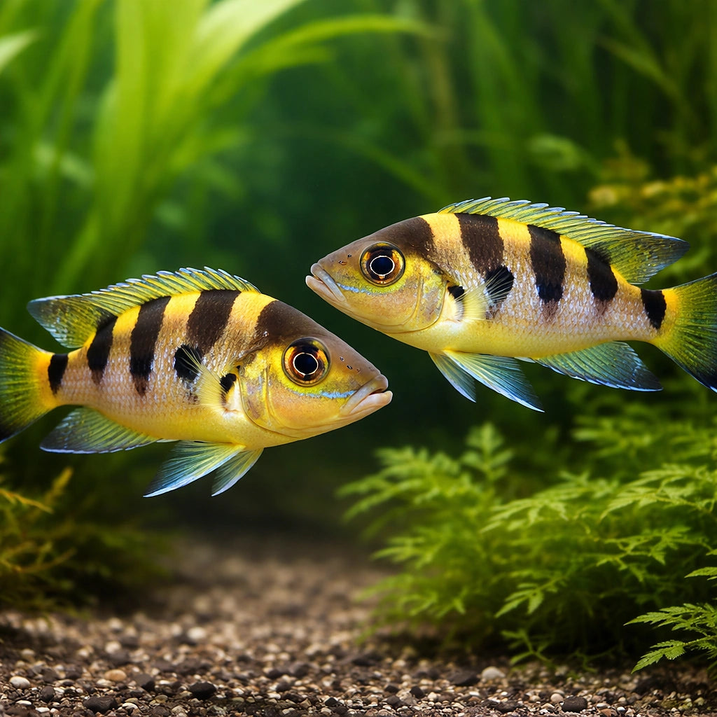 Lamprologus sexfasciatus 4 - — tropical fish for sale UK — AI pair planted view