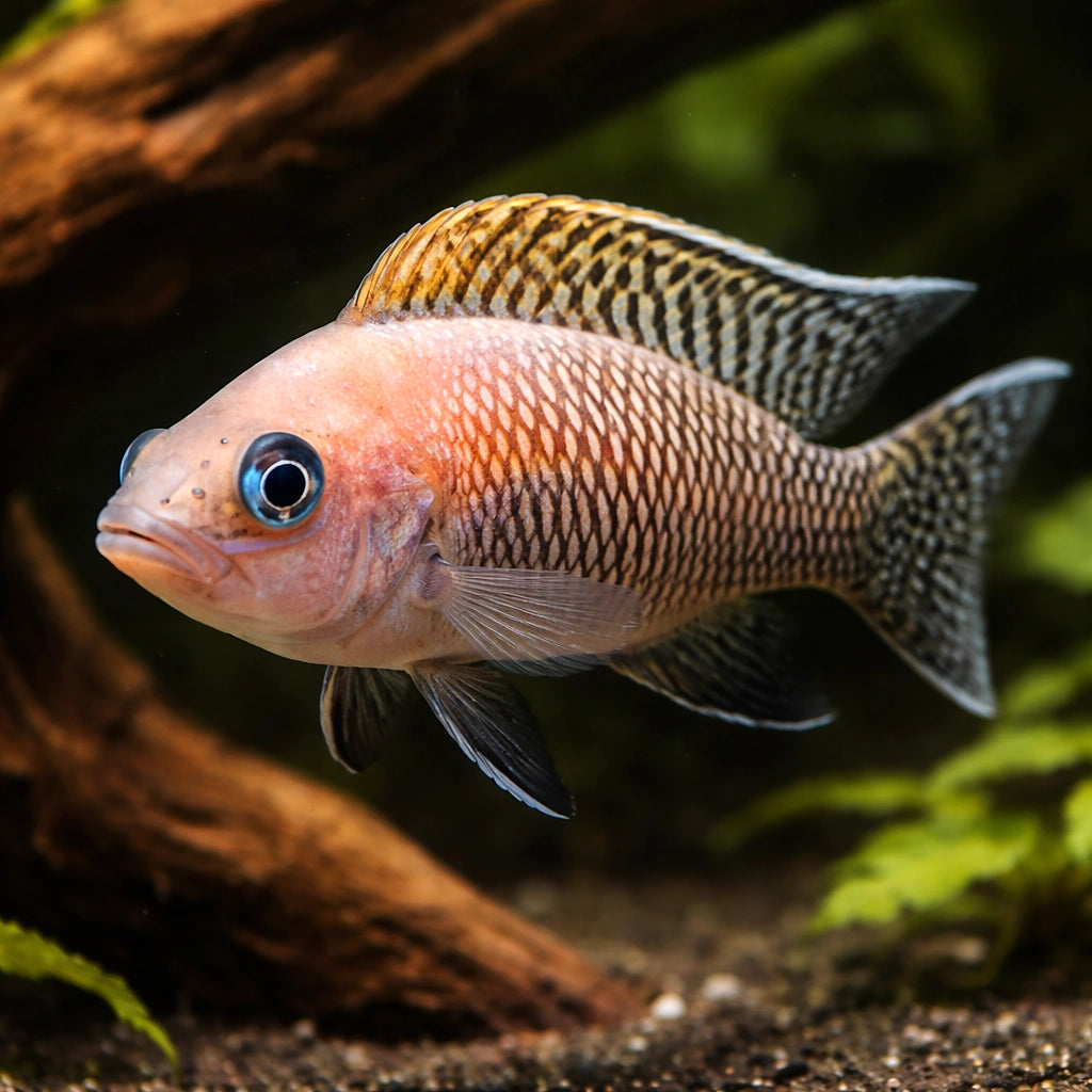 Lamprologus walteri 4 - 4, — tropical fish for sale UK — AI hero driftwood view