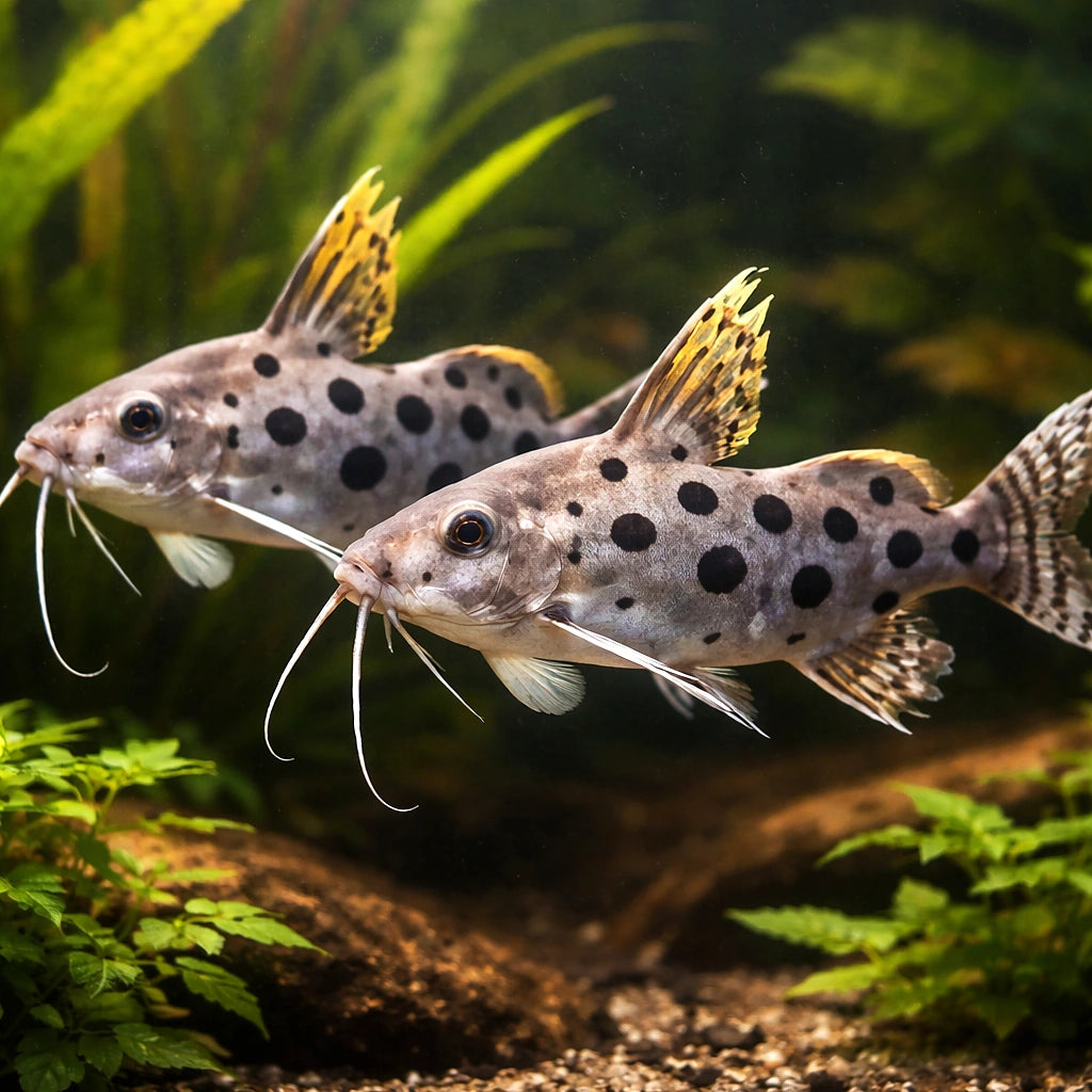 Large-Spot Catfish — tropical fish for sale UK — AI pair planted view