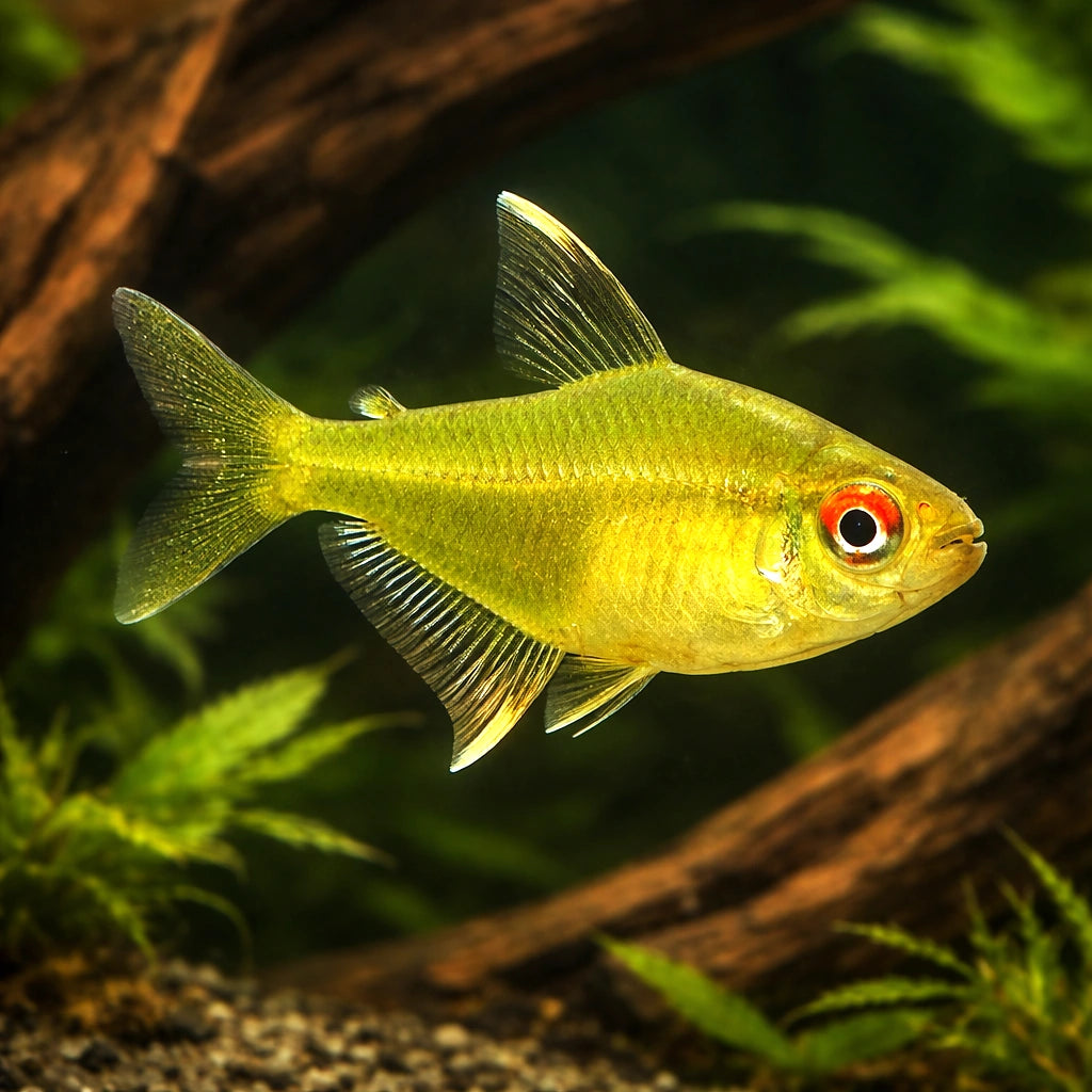 Lemon Tetras — South American Tetra for sale UK — AI hero driftwood view