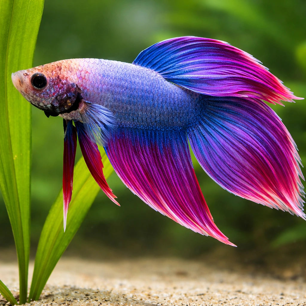 Libby Betta, Split-Tailed Betta ALBINO - XL — tropical fish for sale UK — AI scale plant view