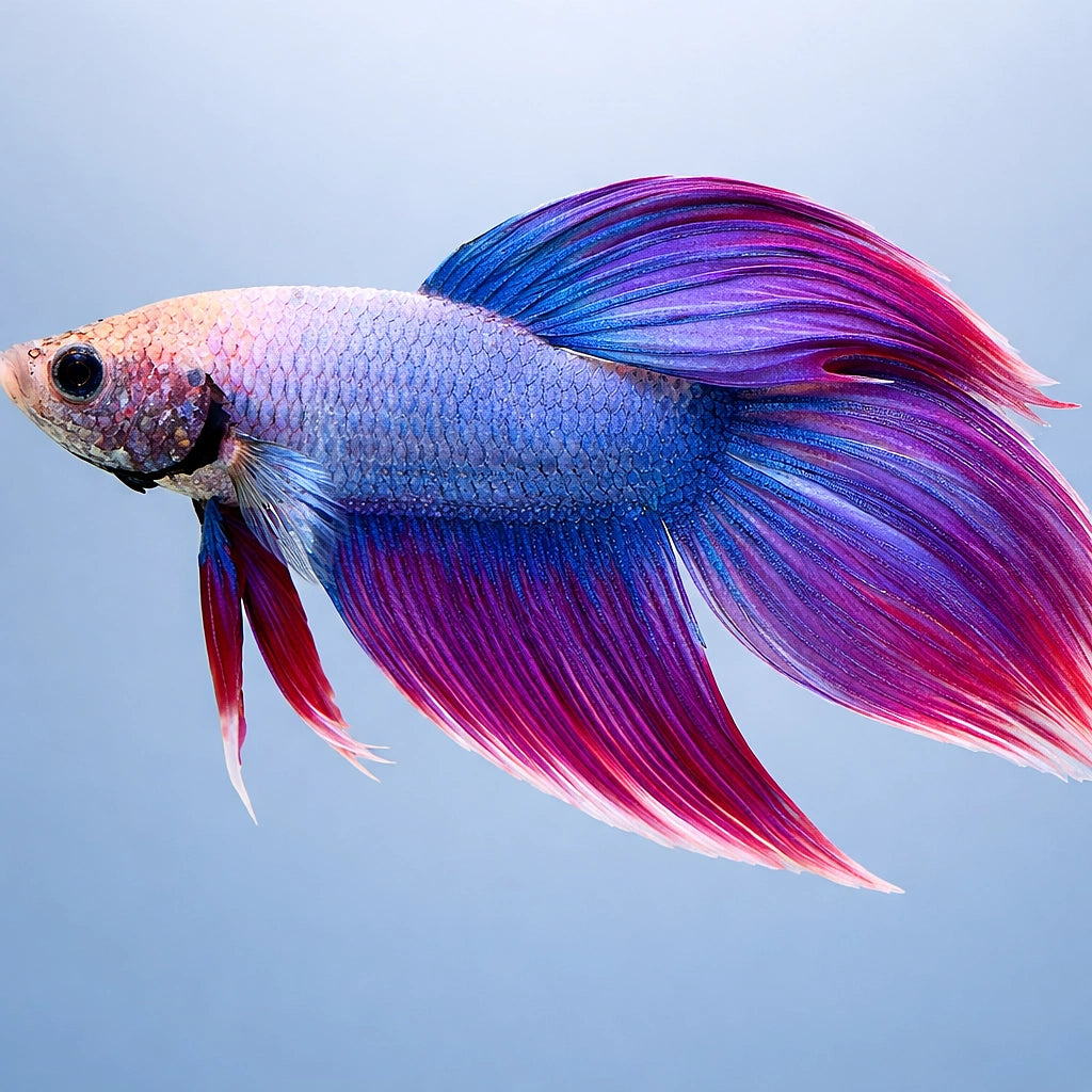Libby Betta, Split-Tailed Betta ALBINO - XL — tropical fish for sale UK — AI side clean view