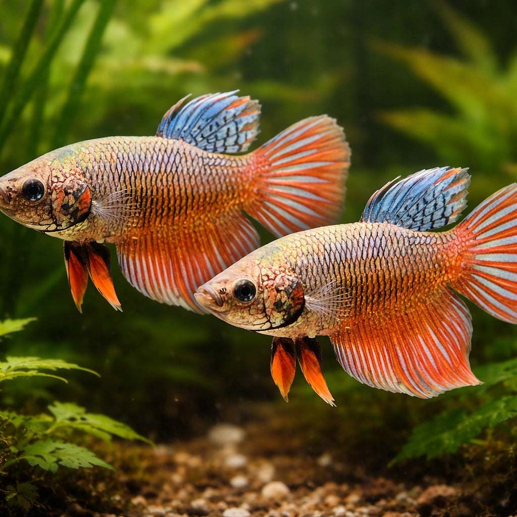 Libby Betta, Split-Tailed Betta — tropical fish for sale UK — AI pair planted view