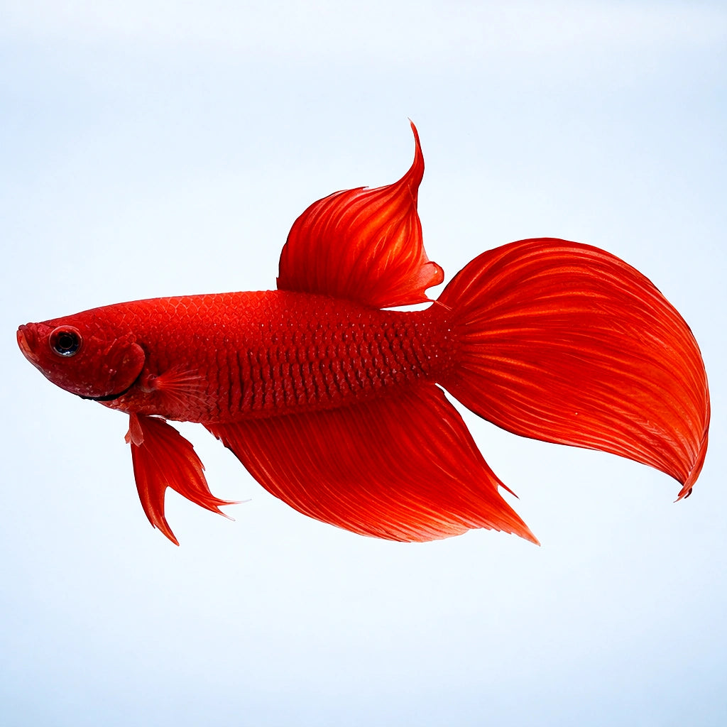 Libby Betta, Split-Tailed Betta red XL — tropical fish for sale UK — AI side clean view
