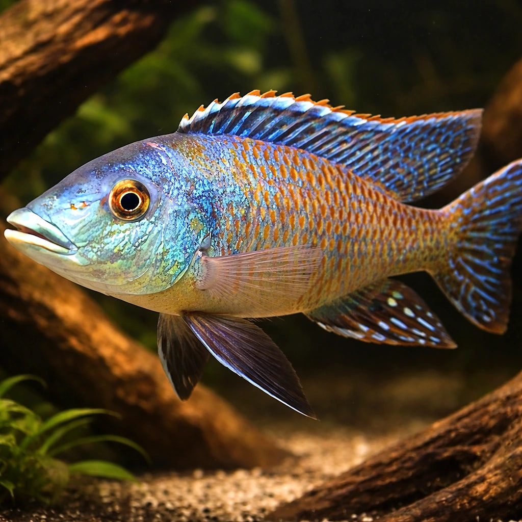 Lichmochromis acuticeps 5 - — tropical fish for sale UK — AI hero driftwood view